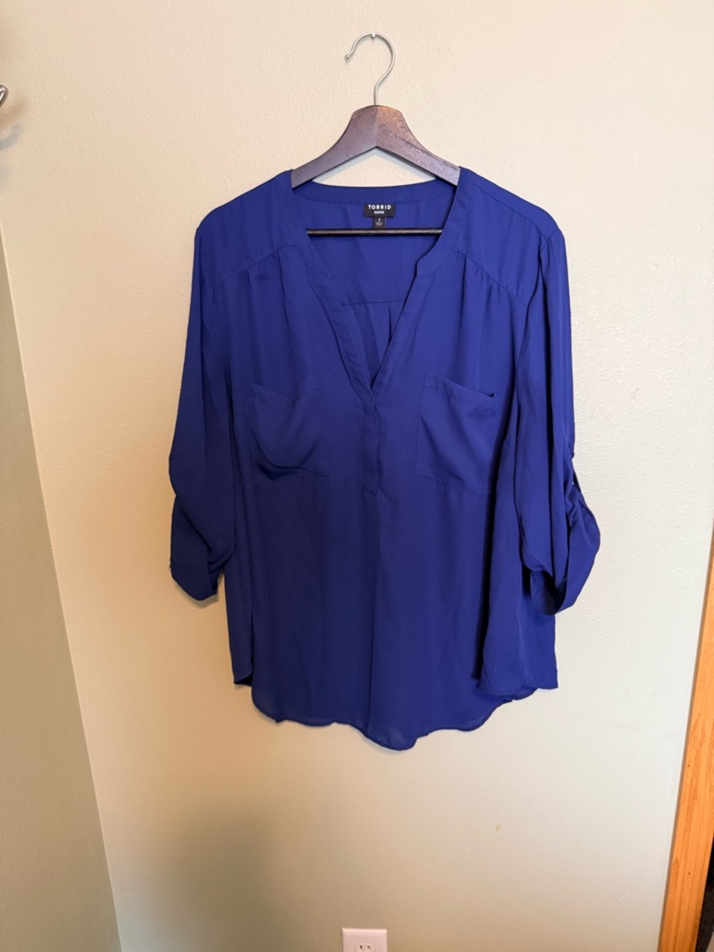 torrid Royal Blue V-Neck Roll-Tab Blouse